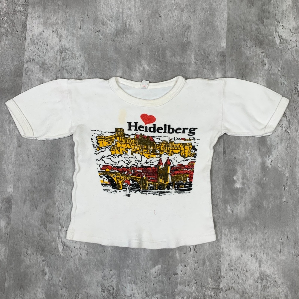 Vintage Heidelberg Germany Sweatshirt Kids 5-6 White Ringer Pullover 60s 70s